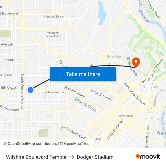 Wilshire Boulevard Temple to Dodger Stadium map