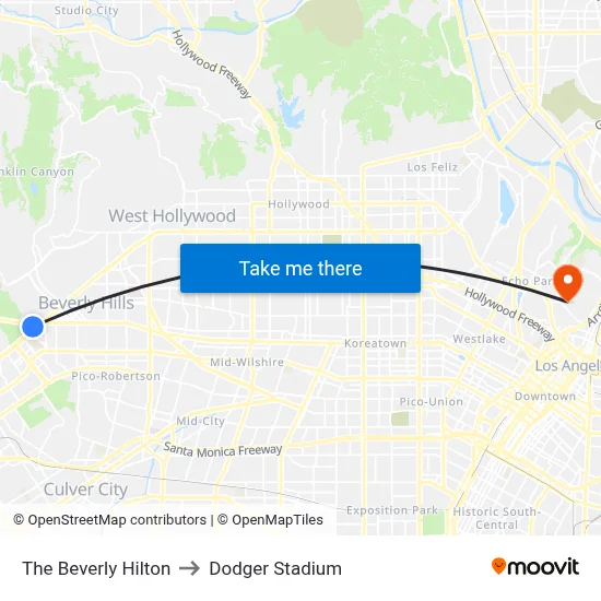 The Beverly Hilton to Dodger Stadium map