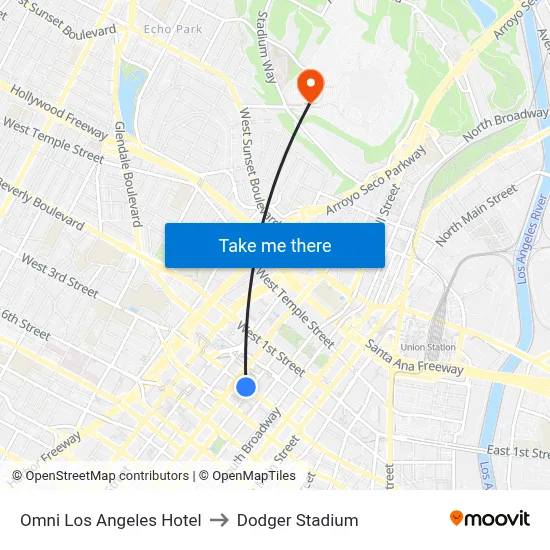 Omni Los Angeles Hotel to Dodger Stadium map