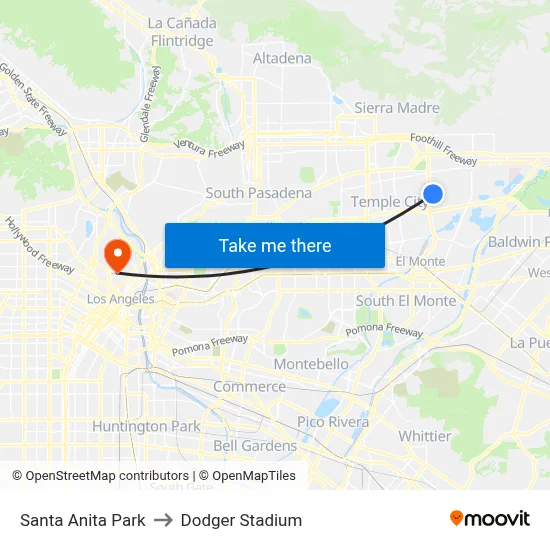 Santa Anita Park to Dodger Stadium map