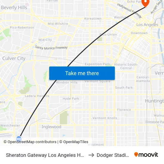 Sheraton Gateway Los Angeles Hotel to Dodger Stadium map