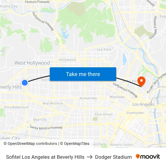 Sofitel Los Angeles at Beverly Hills to Dodger Stadium map
