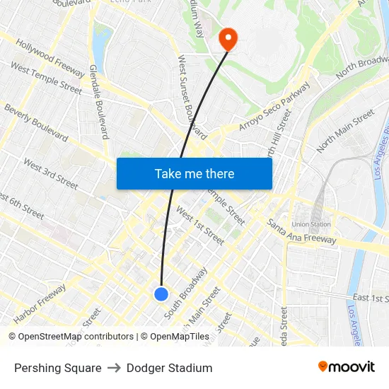 Pershing Square to Dodger Stadium map