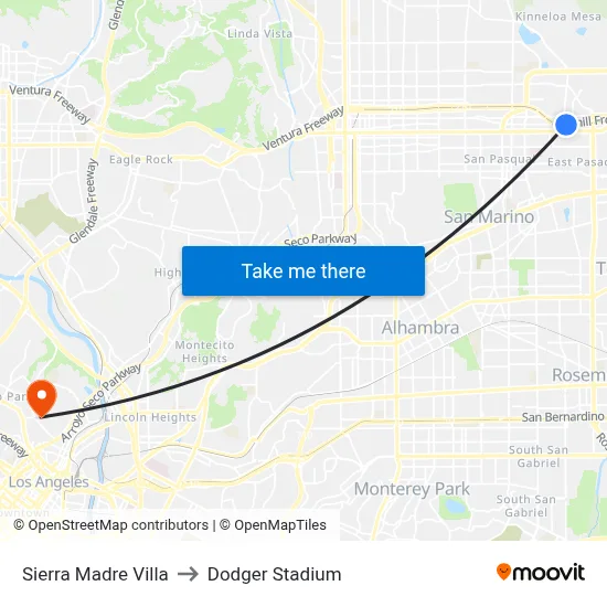 Sierra Madre Villa to Dodger Stadium map