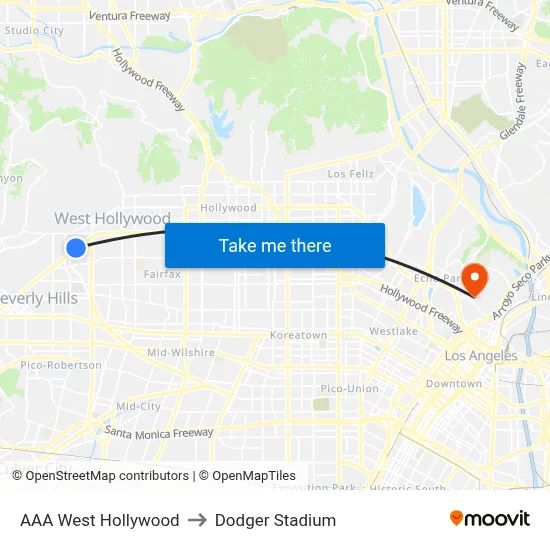 AAA West Hollywood to Dodger Stadium map
