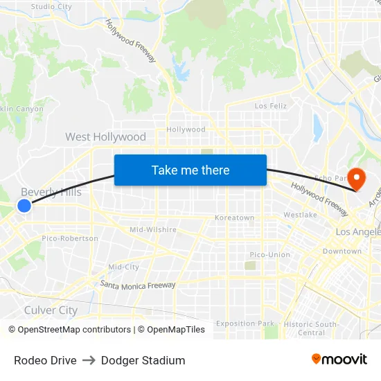 Rodeo Drive to Dodger Stadium map