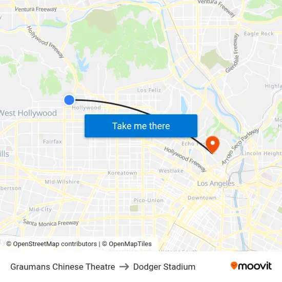 Graumans Chinese Theatre to Dodger Stadium map