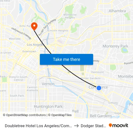 Doubletree Hotel Los Angeles/Commerce to Dodger Stadium map
