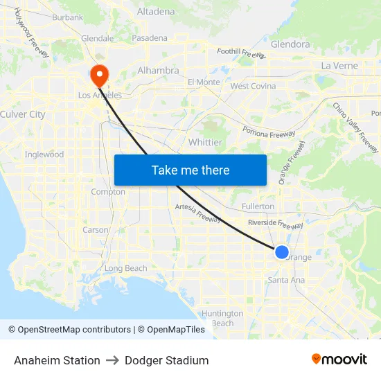 Anaheim Station to Dodger Stadium map