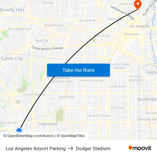 Los Angeles Airport Parking to Dodger Stadium map