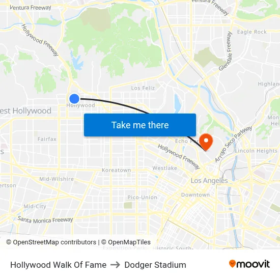 Hollywood Walk Of Fame to Dodger Stadium map