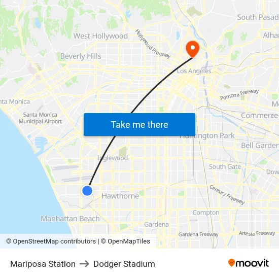 Mariposa Station to Dodger Stadium map