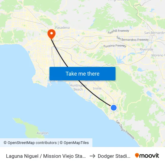 Laguna Niguel / Mission Viejo Station to Dodger Stadium map