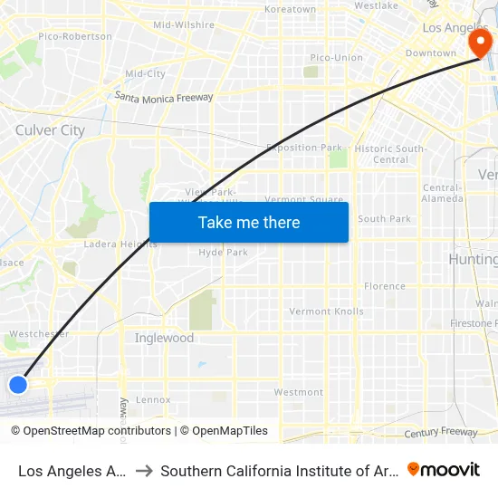 Los Angeles Airport LAX to Southern California Institute of Architecture / SCI-Arc map