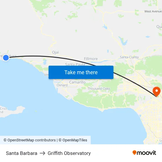 Santa Barbara to Griffith Observatory map