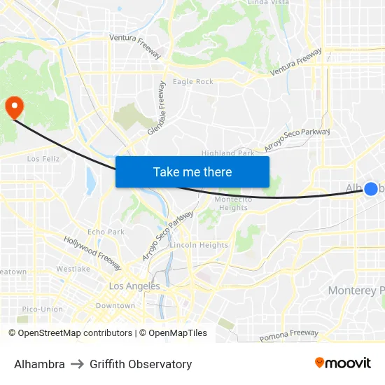 Alhambra to Griffith Observatory map