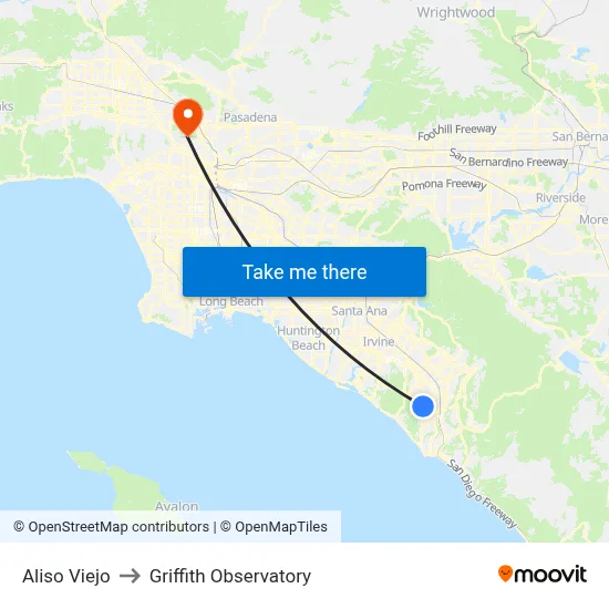 Aliso Viejo to Griffith Observatory map