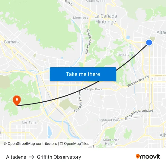 Altadena to Griffith Observatory map