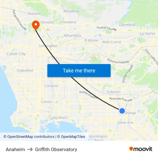 Anaheim to Griffith Observatory map