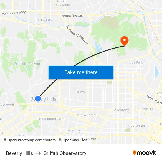 Beverly Hills to Griffith Observatory map