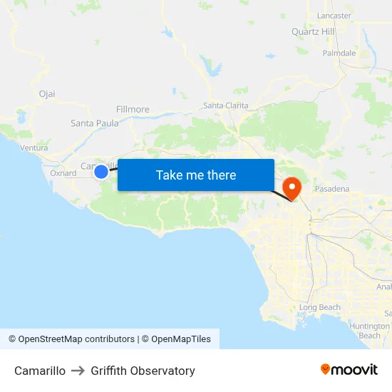 Camarillo to Griffith Observatory map