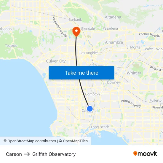 Carson to Griffith Observatory map