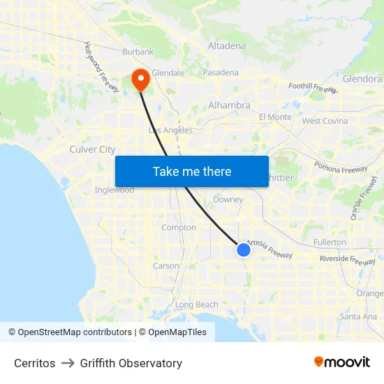 Cerritos to Griffith Observatory map