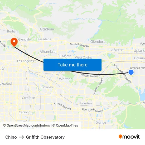 Chino to Griffith Observatory map