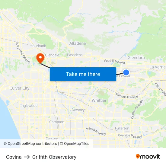 Covina to Griffith Observatory map