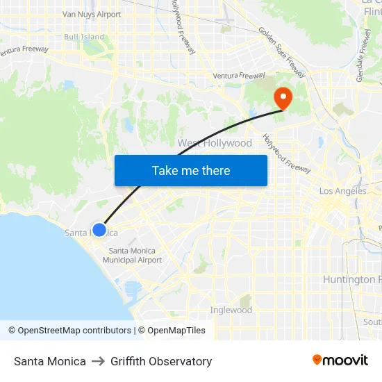 Santa Monica to Griffith Observatory map