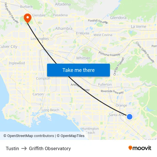 Tustin to Griffith Observatory map
