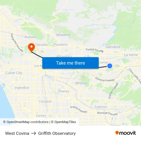 West Covina to Griffith Observatory map