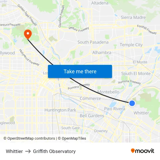 Whittier to Griffith Observatory map
