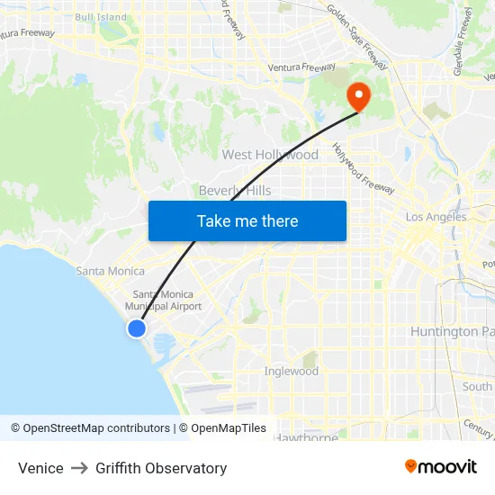 Venice to Griffith Observatory map