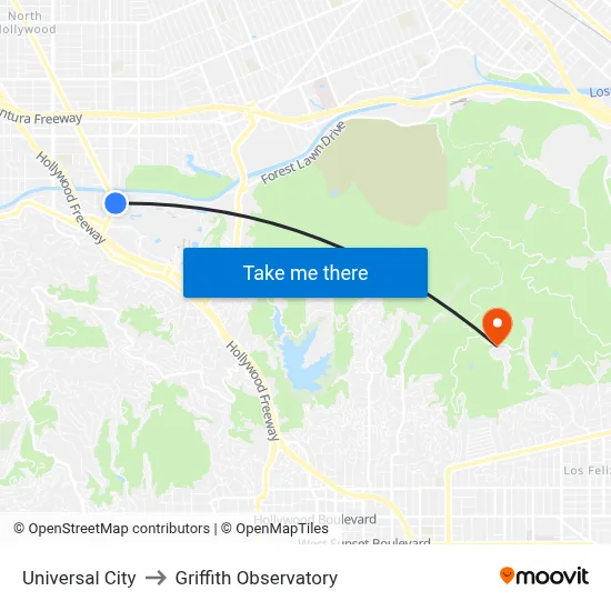 Universal City to Griffith Observatory map