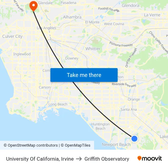 University Of California, Irvine to Griffith Observatory map