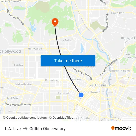 L.A. Live to Griffith Observatory map