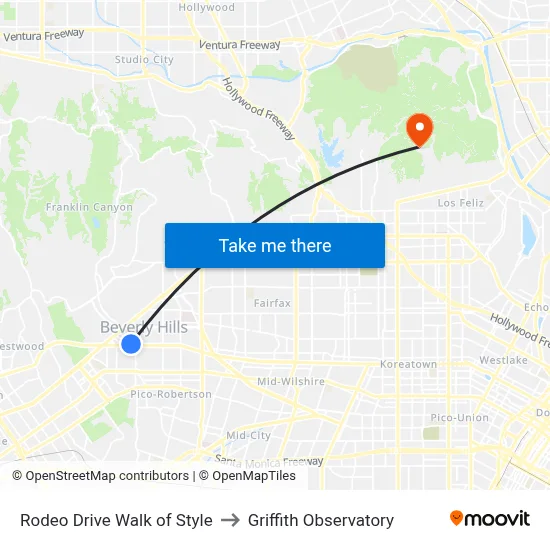 Rodeo Drive Walk of Style to Griffith Observatory map