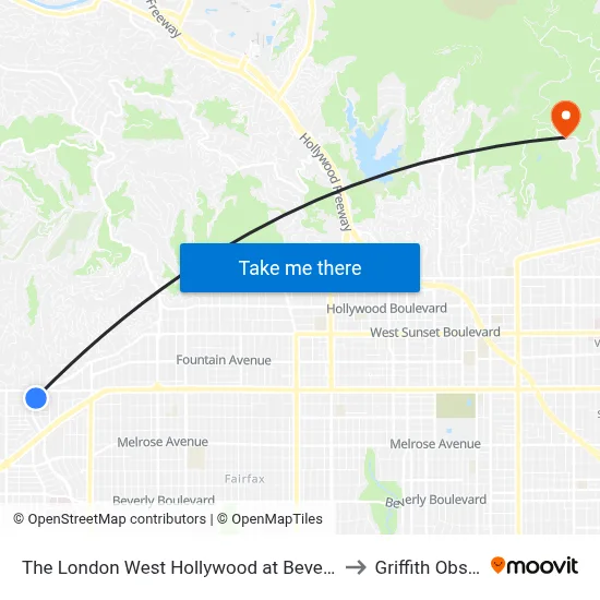 The London West Hollywood at Beverly Hills Hotel - Tesla to Griffith Observatory map
