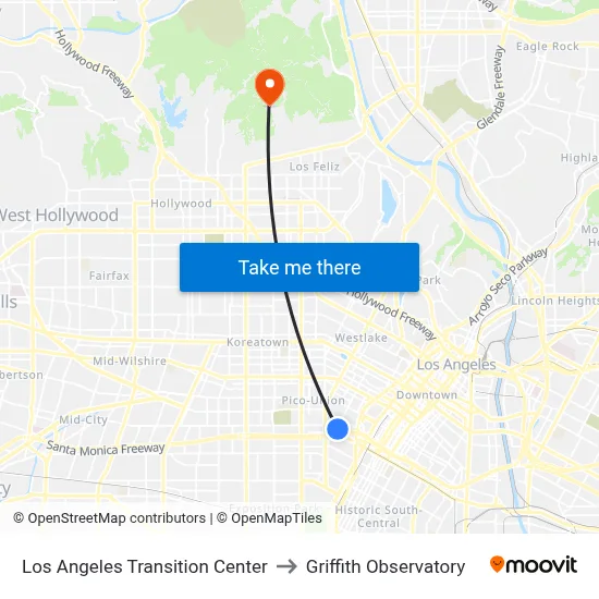 Los Angeles Transition Center to Griffith Observatory map