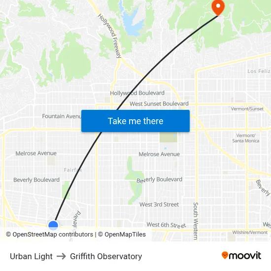 Urban Light to Griffith Observatory map