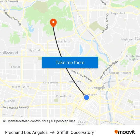 Freehand Los Angeles to Griffith Observatory map