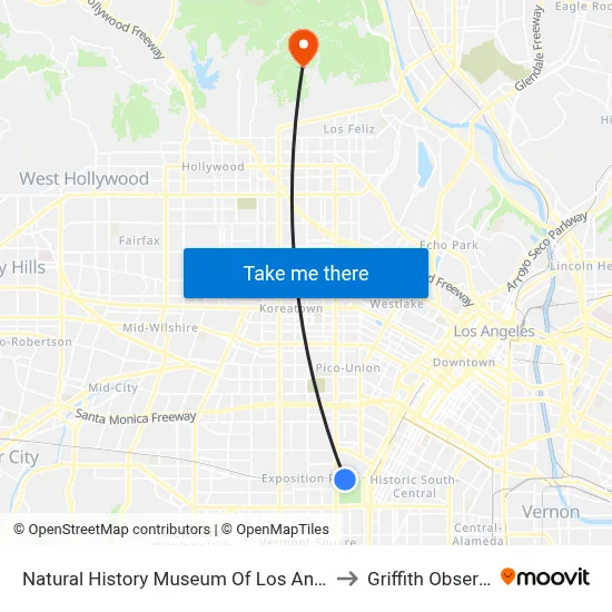 Natural History Museum Of Los Angeles County to Griffith Observatory map