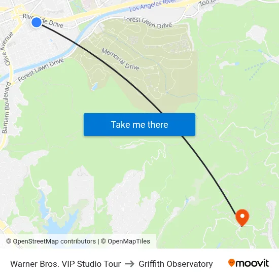 Warner Bros. VIP Studio Tour to Griffith Observatory map
