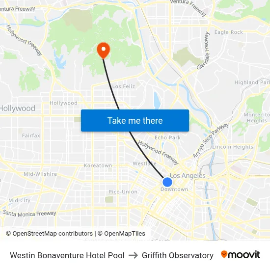 Westin Bonaventure Hotel Pool to Griffith Observatory map