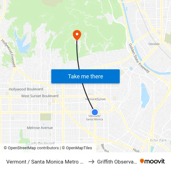 Vermont / Santa Monica Metro Station to Griffith Observatory map