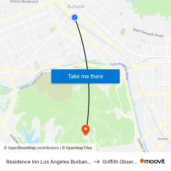 Residence Inn Los Angeles Burbank/Downtown to Griffith Observatory map