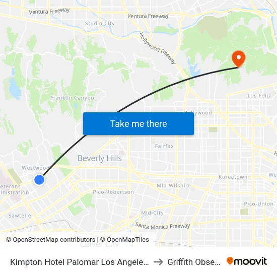 Kimpton Hotel Palomar Los Angeles Beverly Hills to Griffith Observatory map