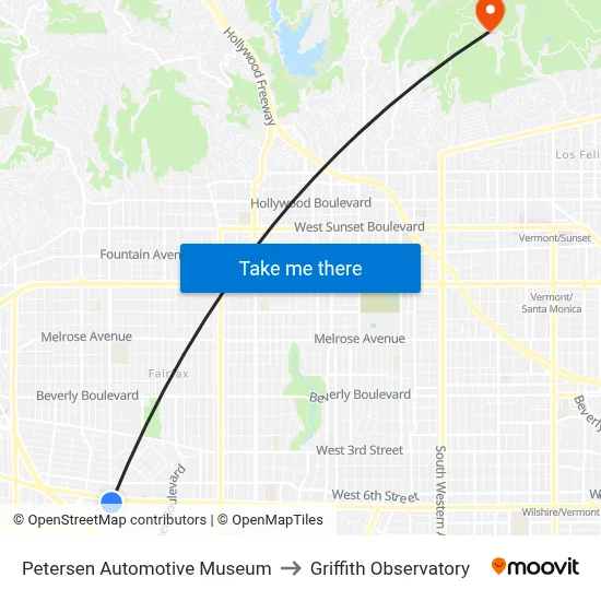 Petersen Automotive Museum‎ to Griffith Observatory map