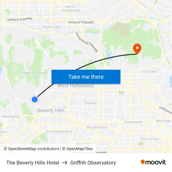 The Beverly Hills Hotel to Griffith Observatory map
